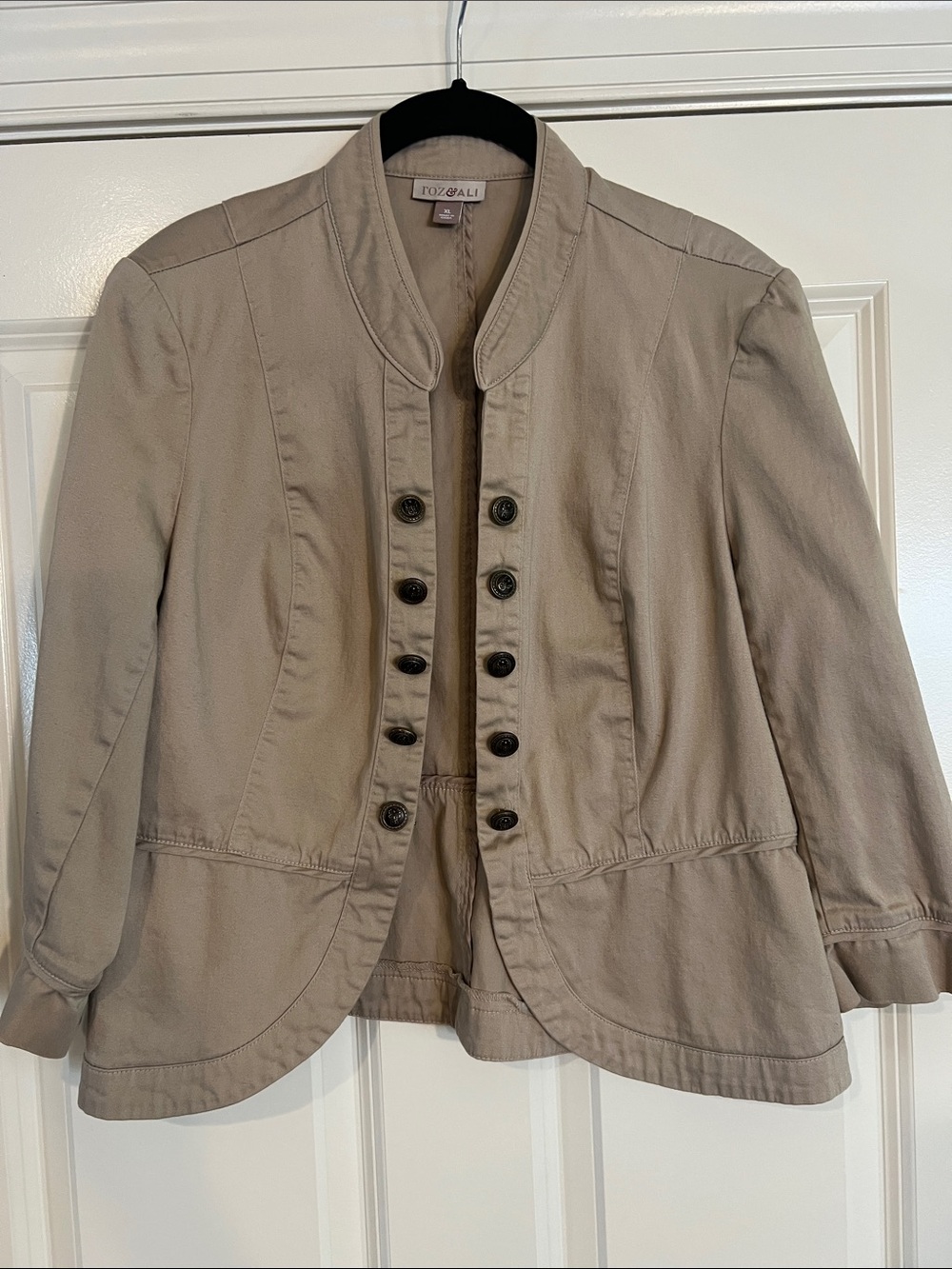 Roz & Ali Beige Military-Style Button Front Blazer